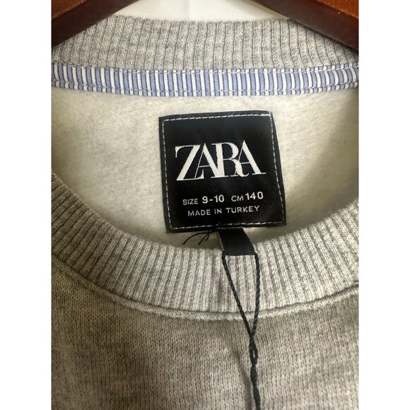 Zara Gray Sweatshirt Stripped Dress Shirt Attached Long Sleeves Girls Size 9-10 - Picture 6 of 10
